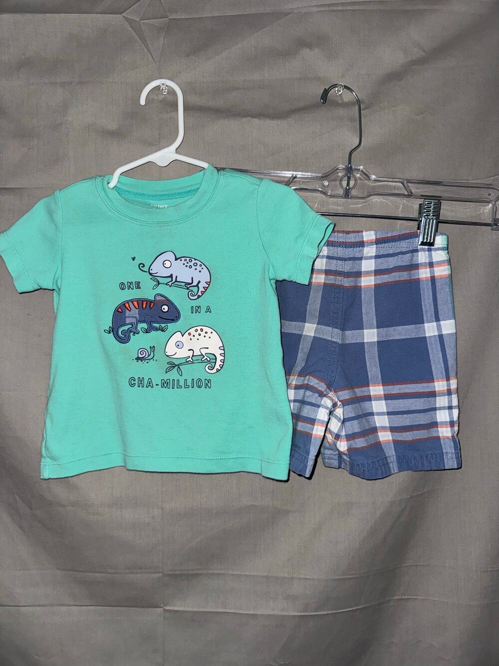 Carter’s Boys Chameleon One in a Cha-Million Plaid Shorts Outfit Blue, Size 24M